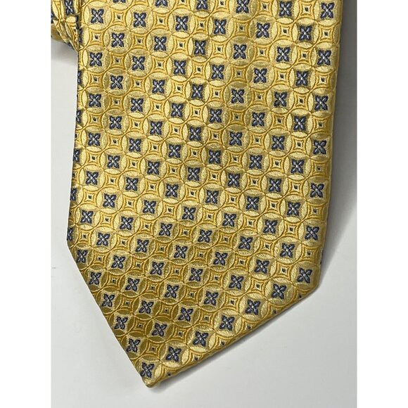 JS Blank Silk Tie Mens Yellow Blue Geometric Business Preppy Necktie - Picture 3 of 10